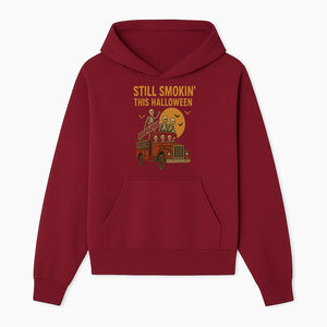 Vintage Skeleton Fire Truck Halloween Graphic T-Shirt, Retro Spooky Apparel, Still Smokin' This Halloween, Fun Costume Party Wear - Hoodie 1757912451515.jpg
