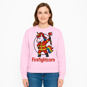 Firefightcorn Unicorn Hero T-Shirt | Cute Firefighter Graphic Tee | Rainbow Mane Casual Wear for Kids & Adults - Sweatshirt 1757912451546.jpg