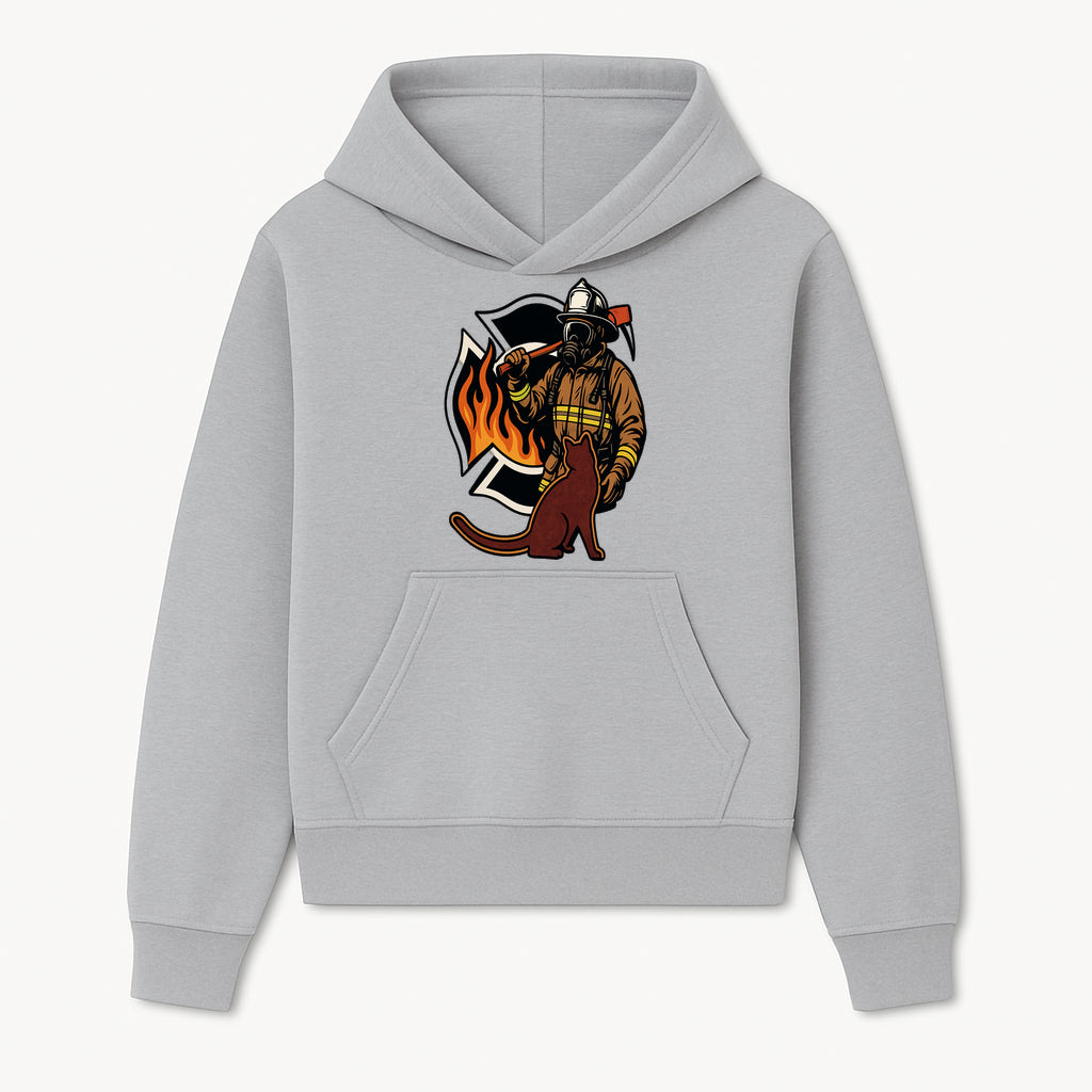 Firefighter with Cat Graphic Tee | Fire Rescue Battalion Apparel | Unique Firefighter Gifts for Cat Lovers | Fire Safety Design - Hoodie 1757912451564.jpg