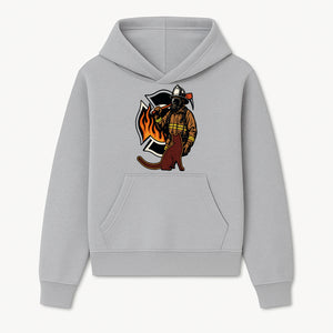 Firefighter with Cat Graphic Tee | Fire Rescue Battalion Apparel | Unique Firefighter Gifts for Cat Lovers | Fire Safety Design - Hoodie 1757912451564.jpg