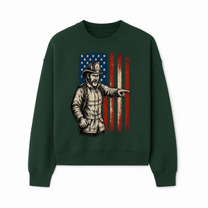 Vintage Firefighter with American Flag Graphic T-Shirt | Patriotic Fireman Apparel | Fire Rescue Lover Gift - Sweatshirt 1757912451918.jpg