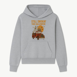 Vintage Skeleton Fire Truck Halloween Graphic T-Shirt, Retro Spooky Apparel, Still Smokin' This Halloween, Fun Costume Party Wear - Hoodie 1757912452004.jpg