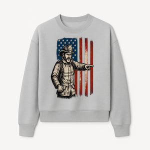 Vintage Firefighter with American Flag Graphic T-Shirt | Patriotic Fireman Apparel | Fire Rescue Lover Gift - Sweatshirt 1757912452060.jpg