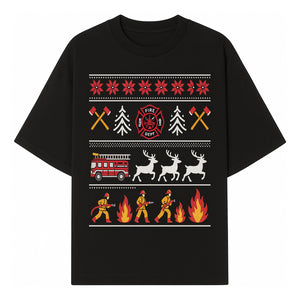 Firefighter Christmas Decor - Fire Department Theme with Fire Truck, Reindeer, Firemen, and Holiday Patterns for Festive Home Decor - T-shirt 1757912452093.jpg
