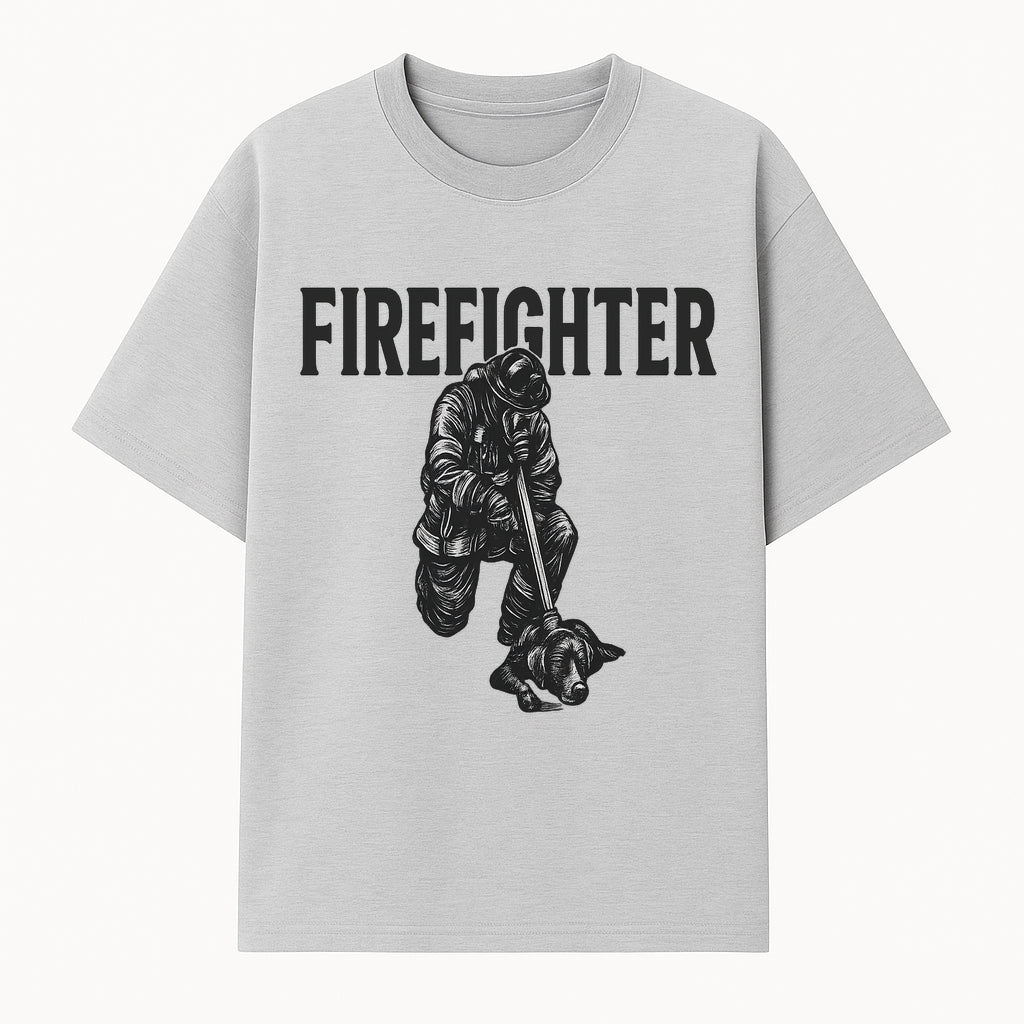 Firefighter Graphic Tee with Rescue Dog Design | Heroic Firefighter Art | Unique Gift for Firefighting Enthusiasts - T-shirt 1757912452178.jpg