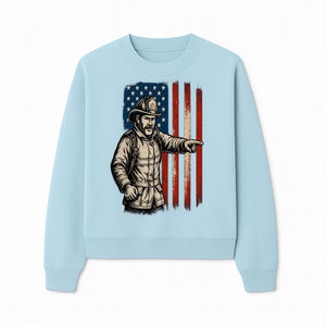 Vintage Firefighter with American Flag Graphic T-Shirt | Patriotic Fireman Apparel | Fire Rescue Lover Gift - Sweatshirt 1757912452220.jpg