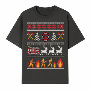 Firefighter Christmas Decor - Fire Department Theme with Fire Truck, Reindeer, Firemen, and Holiday Patterns for Festive Home Decor - T-shirt 1757912452261.jpg