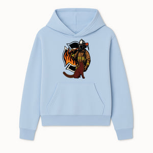 Firefighter with Cat Graphic Tee | Fire Rescue Battalion Apparel | Unique Firefighter Gifts for Cat Lovers | Fire Safety Design - Hoodie 1757912452315.jpg