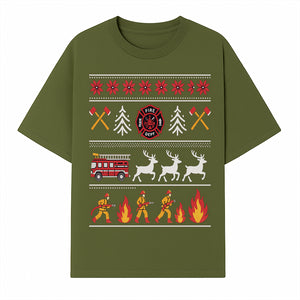 Firefighter Christmas Decor - Fire Department Theme with Fire Truck, Reindeer, Firemen, and Holiday Patterns for Festive Home Decor - T-shirt 1757912452395.jpg