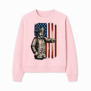 Vintage Firefighter with American Flag Graphic T-Shirt | Patriotic Fireman Apparel | Fire Rescue Lover Gift - Sweatshirt 1757912452412.jpg