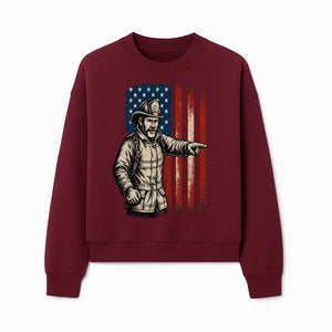 Vintage Firefighter with American Flag Graphic T-Shirt | Patriotic Fireman Apparel | Fire Rescue Lover Gift - Sweatshirt 1757912452540.jpg