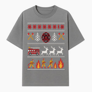 Firefighter Christmas Decor - Fire Department Theme with Fire Truck, Reindeer, Firemen, and Holiday Patterns for Festive Home Decor - T-shirt 1757912452559.jpg