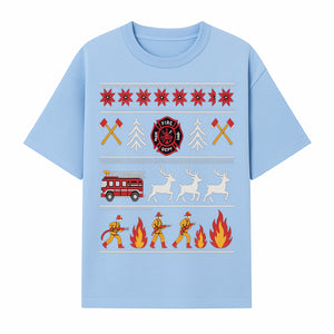 Firefighter Christmas Decor - Fire Department Theme with Fire Truck, Reindeer, Firemen, and Holiday Patterns for Festive Home Decor - T-shirt 1757912452726.jpg