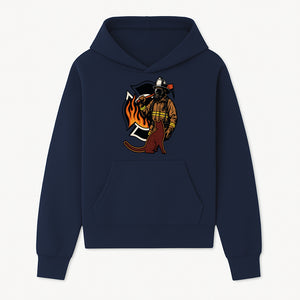 Firefighter with Cat Graphic Tee | Fire Rescue Battalion Apparel | Unique Firefighter Gifts for Cat Lovers | Fire Safety Design - Hoodie 1757912452774.jpg