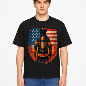 Patriotic Firefighter Artwork - American Flag Fireman Graphic Tee - Heroes Among Us T-Shirt for Firefighter Appreciation - T-shirt 1757912452819.jpg