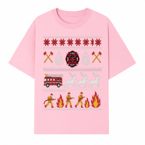 Firefighter Christmas Decor - Fire Department Theme with Fire Truck, Reindeer, Firemen, and Holiday Patterns for Festive Home Decor - T-shirt 1757912452896.jpg