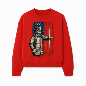 Vintage Firefighter with American Flag Graphic T-Shirt | Patriotic Fireman Apparel | Fire Rescue Lover Gift - Sweatshirt 1757912452969.jpg
