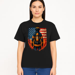 Patriotic Firefighter Artwork - American Flag Fireman Graphic Tee - Heroes Among Us T-Shirt for Firefighter Appreciation - T-shirt 1757912452983.jpg