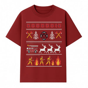 Firefighter Christmas Decor - Fire Department Theme with Fire Truck, Reindeer, Firemen, and Holiday Patterns for Festive Home Decor - T-shirt 1757912453031.jpg