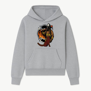 Firefighter with Cat Graphic Tee | Fire Rescue Battalion Apparel | Unique Firefighter Gifts for Cat Lovers | Fire Safety Design - Hoodie 1757912453096.jpg
