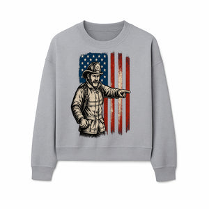 Vintage Firefighter with American Flag Graphic T-Shirt | Patriotic Fireman Apparel | Fire Rescue Lover Gift - Sweatshirt 1757912453144.jpg
