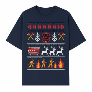 Firefighter Christmas Decor - Fire Department Theme with Fire Truck, Reindeer, Firemen, and Holiday Patterns for Festive Home Decor - T-shirt 1757912453156.jpg