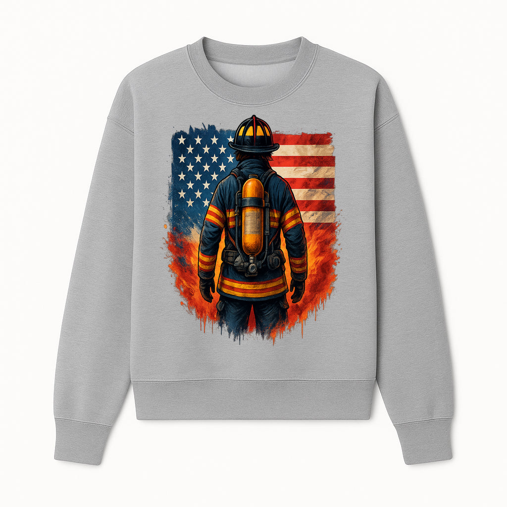 Patriotic Firefighter Artwork - American Flag Fireman Graphic Tee - Heroes Among Us T-Shirt for Firefighter Appreciation - Sweatshirt 1757912453175.jpg