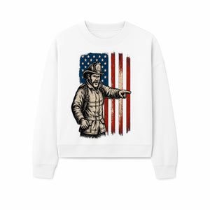 Vintage Firefighter with American Flag Graphic T-Shirt | Patriotic Fireman Apparel | Fire Rescue Lover Gift - Sweatshirt 1757912453305.jpg