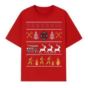 Firefighter Christmas Decor - Fire Department Theme with Fire Truck, Reindeer, Firemen, and Holiday Patterns for Festive Home Decor - T-shirt 1757912453332.jpg