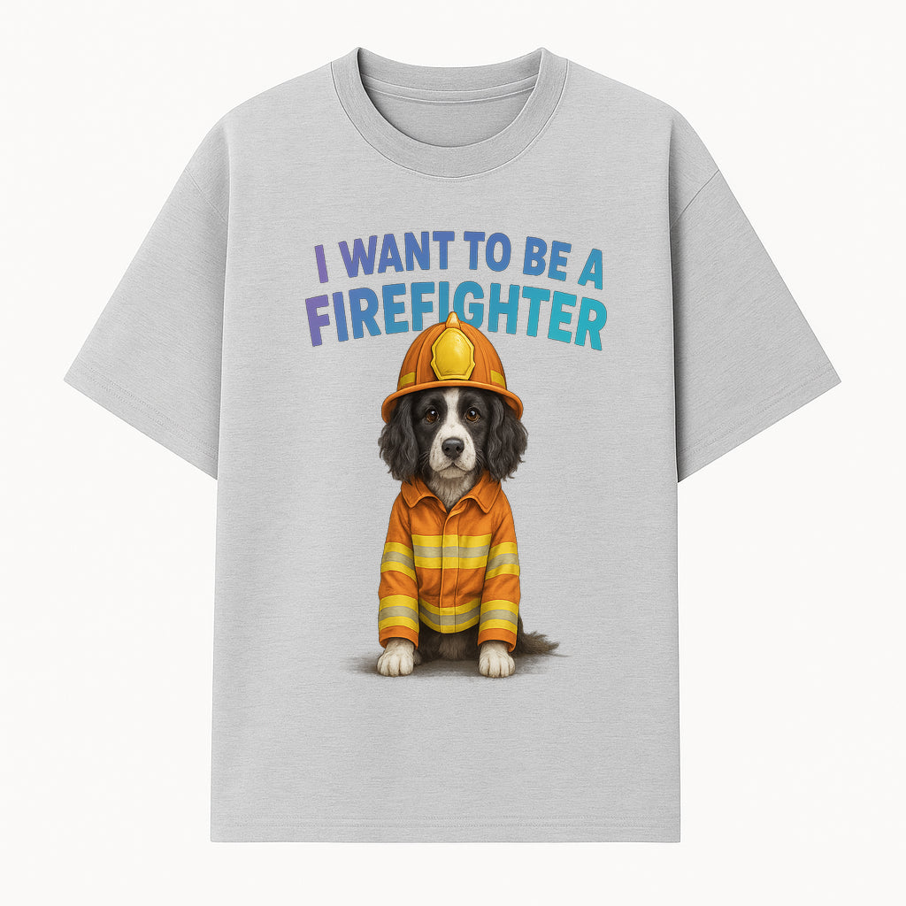 Custom I Want to Be a Firefighter Dog Art Print | Cute Firefighter Dog Illustration | Kids Room Decor | Animal Wall Art - T-shirt 1757912453363.jpg