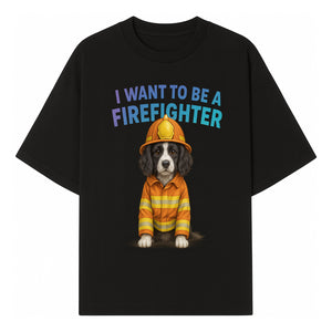 Custom I Want to Be a Firefighter Dog Art Print | Cute Firefighter Dog Illustration | Kids Room Decor | Animal Wall Art - T-shirt 1757912453521.jpg
