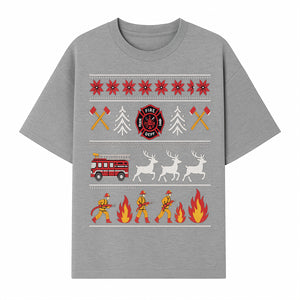 Firefighter Christmas Decor - Fire Department Theme with Fire Truck, Reindeer, Firemen, and Holiday Patterns for Festive Home Decor - T-shirt 1757912453537.jpg