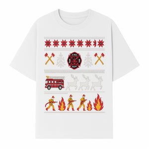 Firefighter Christmas Decor - Fire Department Theme with Fire Truck, Reindeer, Firemen, and Holiday Patterns for Festive Home Decor - T-shirt 1757912453745.jpg