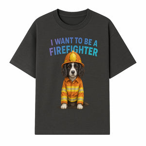 Custom I Want to Be a Firefighter Dog Art Print | Cute Firefighter Dog Illustration | Kids Room Decor | Animal Wall Art - T-shirt 1757912453755.jpg