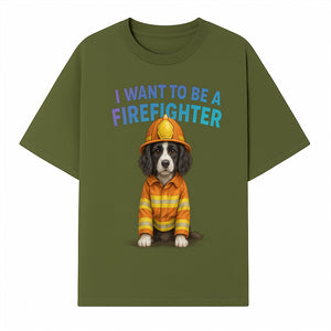 Custom I Want to Be a Firefighter Dog Art Print | Cute Firefighter Dog Illustration | Kids Room Decor | Animal Wall Art - T-shirt 1757912453926.jpg