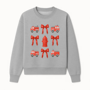 Fire Truck and Hydrant Pattern with Red Bows for Kids' Decor, Nursery Bedding, Gift Wrap, and Party Supplies. - Sweatshirt 1757912454253.jpg