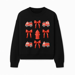 Fire Truck and Hydrant Pattern with Red Bows for Kids' Decor, Nursery Bedding, Gift Wrap, and Party Supplies. - Sweatshirt 1757912454384.jpg
