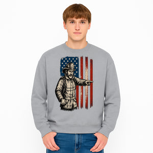 Vintage Firefighter with American Flag Graphic T-Shirt | Patriotic Fireman Apparel | Fire Rescue Lover Gift - Sweatshirt 1757912454442.jpg