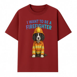 Custom I Want to Be a Firefighter Dog Art Print | Cute Firefighter Dog Illustration | Kids Room Decor | Animal Wall Art - T-shirt 1757912454581.jpg