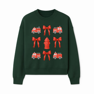 Fire Truck and Hydrant Pattern with Red Bows for Kids' Decor, Nursery Bedding, Gift Wrap, and Party Supplies. - Sweatshirt 1757912454680.jpg
