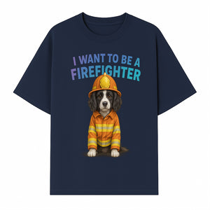 Custom I Want to Be a Firefighter Dog Art Print | Cute Firefighter Dog Illustration | Kids Room Decor | Animal Wall Art - T-shirt 1757912454716.jpg