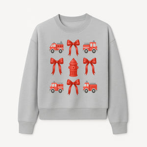 Fire Truck and Hydrant Pattern with Red Bows for Kids' Decor, Nursery Bedding, Gift Wrap, and Party Supplies. - Sweatshirt 1757912454837.jpg
