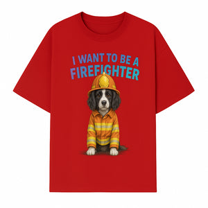 Custom I Want to Be a Firefighter Dog Art Print | Cute Firefighter Dog Illustration | Kids Room Decor | Animal Wall Art - T-shirt 1757912454885.jpg