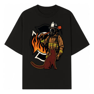 Firefighter with Cat Graphic Tee | Fire Rescue Battalion Apparel | Unique Firefighter Gifts for Cat Lovers | Fire Safety Design - T-shirt 1757912454895.jpg