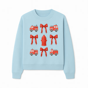Fire Truck and Hydrant Pattern with Red Bows for Kids' Decor, Nursery Bedding, Gift Wrap, and Party Supplies. - Sweatshirt 1757912454985.jpg