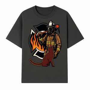 Firefighter with Cat Graphic Tee | Fire Rescue Battalion Apparel | Unique Firefighter Gifts for Cat Lovers | Fire Safety Design - T-shirt 1757912455025.jpg