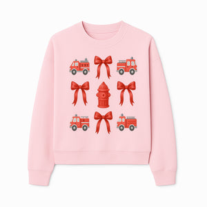 Fire Truck and Hydrant Pattern with Red Bows for Kids' Decor, Nursery Bedding, Gift Wrap, and Party Supplies. - Sweatshirt 1757912455177.jpg