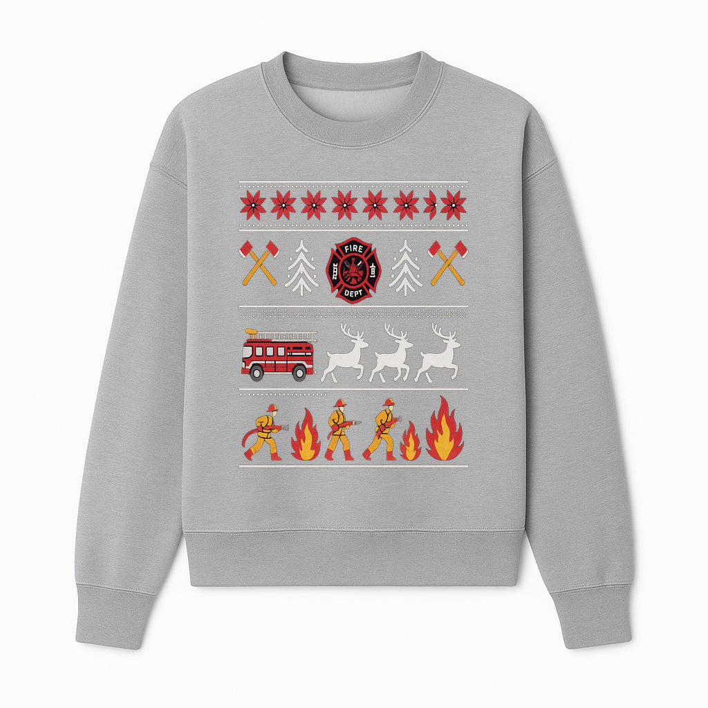 Firefighter Christmas Decor - Fire Department Theme with Fire Truck, Reindeer, Firemen, and Holiday Patterns for Festive Home Decor - Sweatshirt 1757912455241.jpg