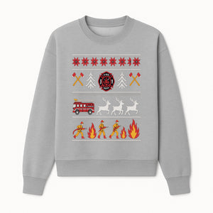 Firefighter Christmas Decor - Fire Department Theme with Fire Truck, Reindeer, Firemen, and Holiday Patterns for Festive Home Decor - Sweatshirt 1757912455241.jpg