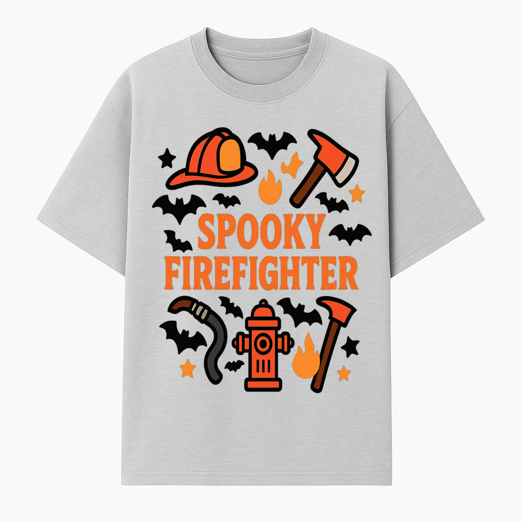 Spooky Firefighter Halloween Decor T-shirt | Cute Fireman Costume Graphic | Bat and Fire Hydrant Design - T-shirt 1757912455294.jpg